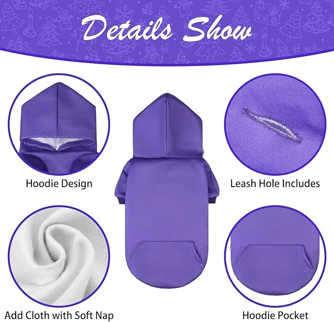 KOOLTAIL Basic Dog Hoodie - Soft & Warm Dog Hoodie Sweater with Leash Hole and Pocket, Dog Winter Coat, Cold Weather Clothes Sweatshirt for Small Medium Large Dogs Puppy Cat Boys Girls Purple XL