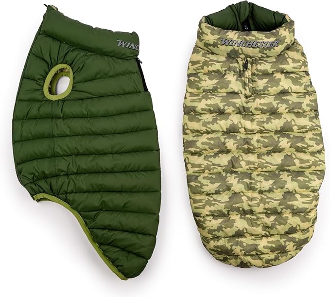 Winchester Pet Premium Reversible Dog Puffer Vest, Green, Medium