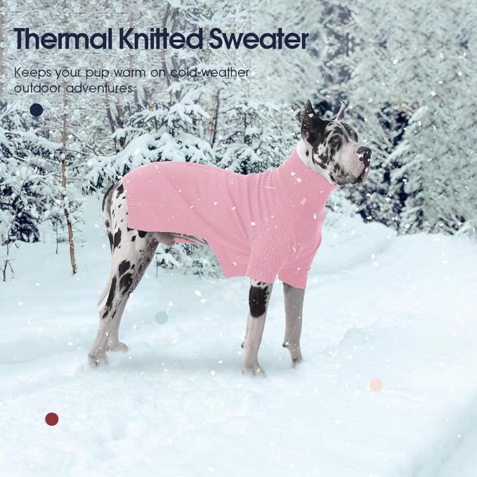 IECOii Extra Large Dog Sweater 4XL,Thermal Warm Dog Sweaters for Giant Breed Dogs,Turtleneck Knitted Knitwear for Pet Winter,Stretchy&Easy On Doggy Sweatshirt for Doberman,Great Dane(Pink,XXXXL)