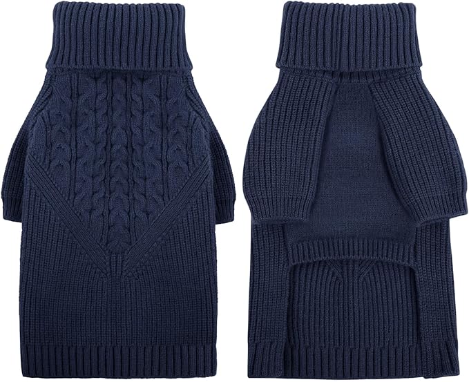 Queenmore XL Dog Sweater, Large Dog Sweaters for Dogs Girl or Boy, Extra Large Dog Christmas Sweater, Winter Big Dog Sweatshirt Knitwear, Pet Chunky Warm Coat for Small Medium Size Dogs, NavyBlue XL