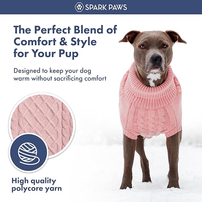 Spark Paws Knit Dog Sweater – Ultra Soft Warm Winter Dog Sweater for Small, Medium & Large Dogs – Stretch Fit Pet Sweater for French Bulldog, Pitbull, Girl & Boy Dogs Jacket, (Pink Cableknit, L)