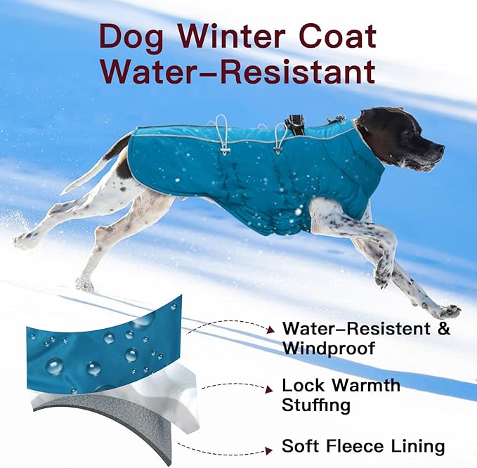 Dog Coat for Large Dogs, Dog Winter Jacket-X Large Warm Zip Up Snowsuit Dog Harness Vest Reflective Water-Resistant Dog Coat Dog Snow Jacket for Large Dogs Beagle, Corgi, Green