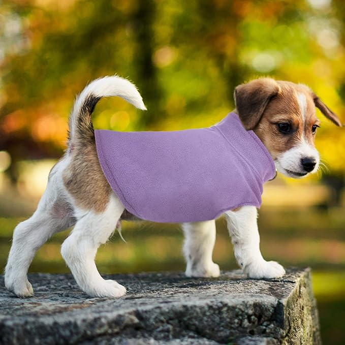 FUAMEY Dog Fleece Vest for Small Dogs,Warm Stretchy Dog Sweatshirts Pullover with Leash Hole Dogs Sweater Soft Pet Turtleneck Cozy Pet Vest Lightweight Sleeveless Purple XS