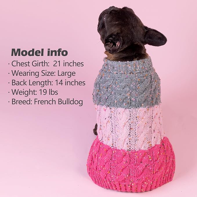 KYEESE Dog Sweater Color Block with Fuzzy Thread Knitted Turtleneck Dog Knitwear with dots in a Variety of Colors for Small Dogs Fall Winter Puppy Sweater, Pink, XS