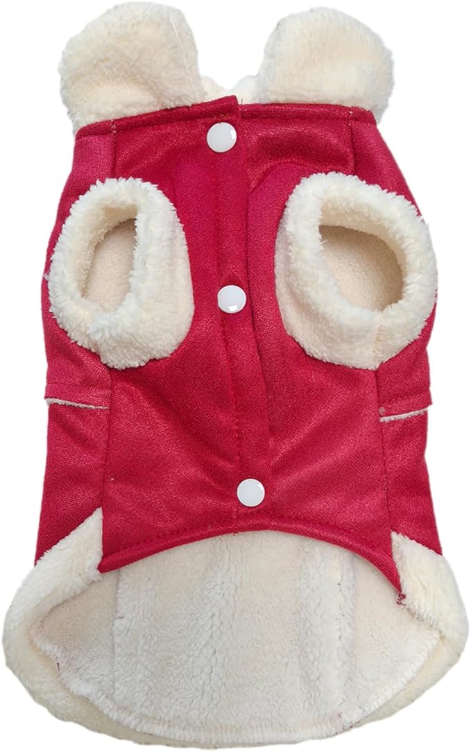 Jecikelon Bowtie Dog Cold Weather Coat Fleece Lining Warm Pet Puppy Turtleneck Dogs Winter Clothes for Small Dogs with D-Ring (Red, Small)