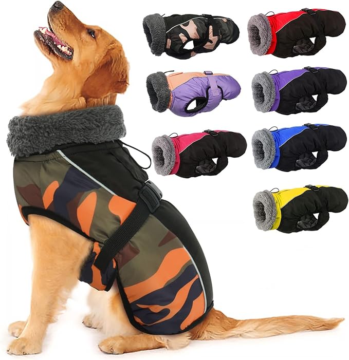 IECOii Extra Warm Dog Coat - Reflective Adjustable Jacket for Cold Weather, Soft Fleece Turtleneck Winter Coat for Small to Extra Large Dogs