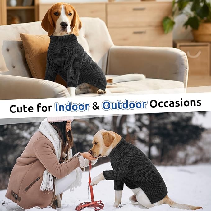 Queenmore Turtleneck Long Sleeve Knitted Sweater with Check Pattern, Warm Dog & Cat Sweater for Small to Large Pets, Charcoal Gray XS