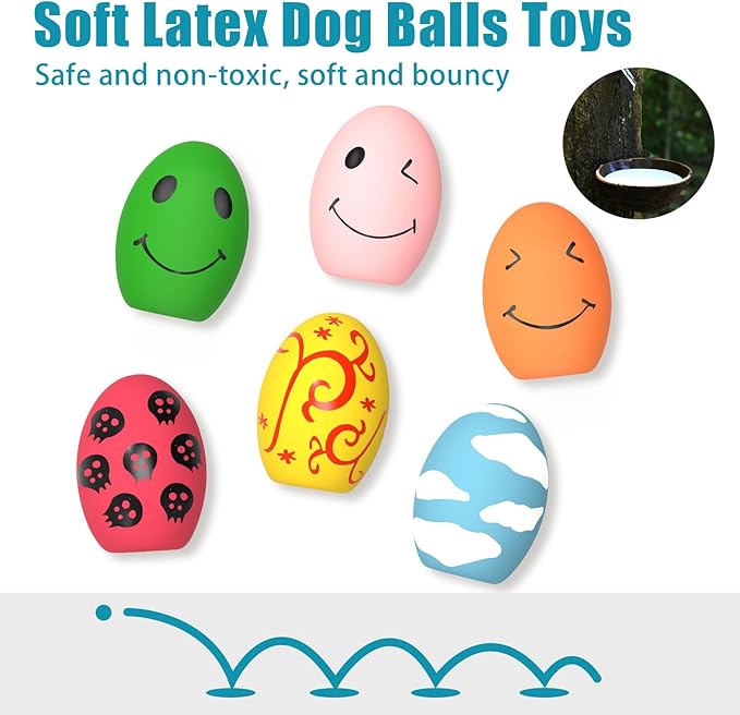 Dog Toys, Squeaky Latex Rubber Bouncy Balls, Squeaky Egg Dog Toys Balls, 3 Pack Interactive Squeak Dog Toy Set for Medium Large Breeds Dogs (3 Pack-A, Large)