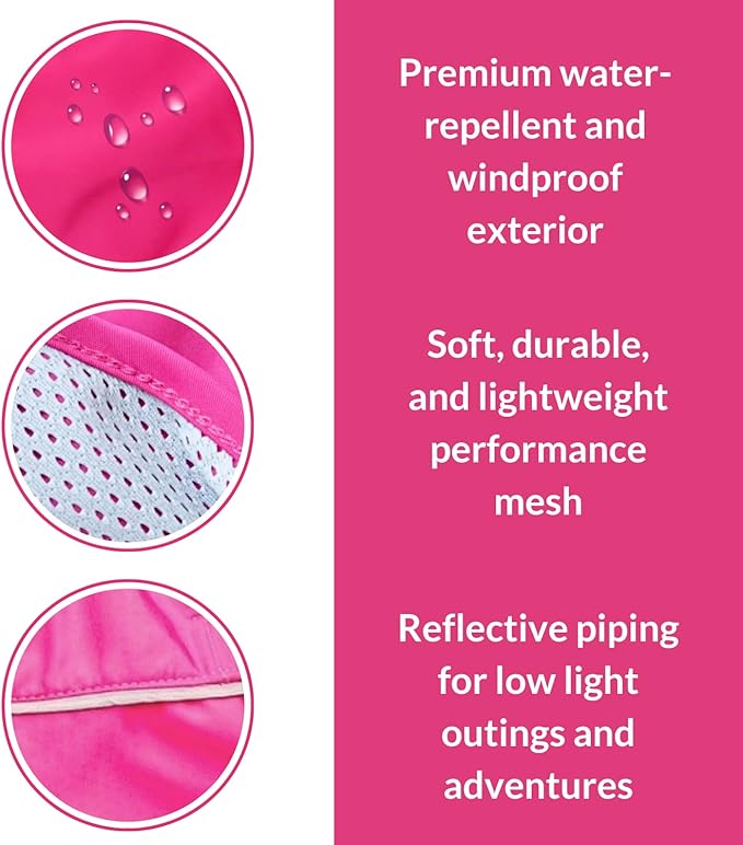 DJANGO Dog Jacket & Raincoat – Lightweight Water-Resistant Coat for Small, Medium & Long Dogs Like Dachshunds – Reflective, Adjustable Fit, Harness-Compatible & Easy-Access Harness Hole - Pink, Small