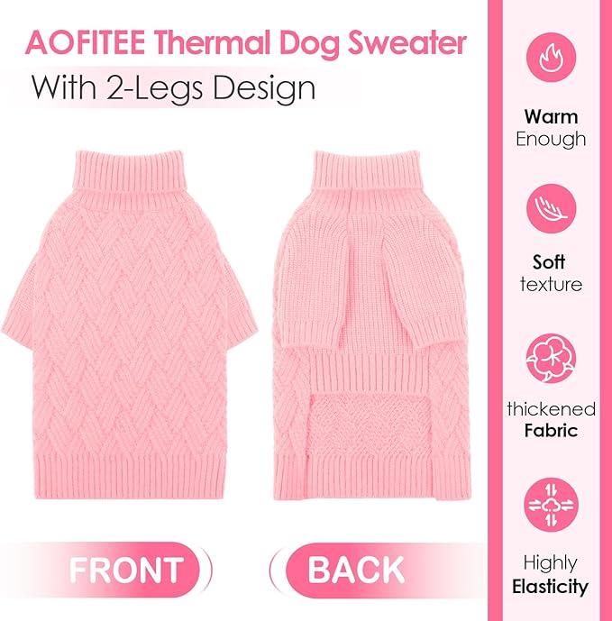 AOFITEE XL Dog Sweater, Dog Sweater Large Size Dogs, Large Dogs Sweaters for Female Male, Turtleneck Thick Warm Knitted Winter Fall Pet Sweatshirt Pullover, Solid Pet Christmas Sweaters (Pink, XL)