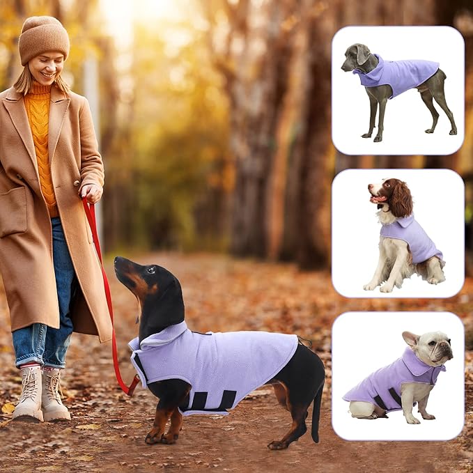 Fleece Dog Coat Winter Pet Jacket Reflective for Cold Weather for Large Medium Small Dogs(Purple,XS)