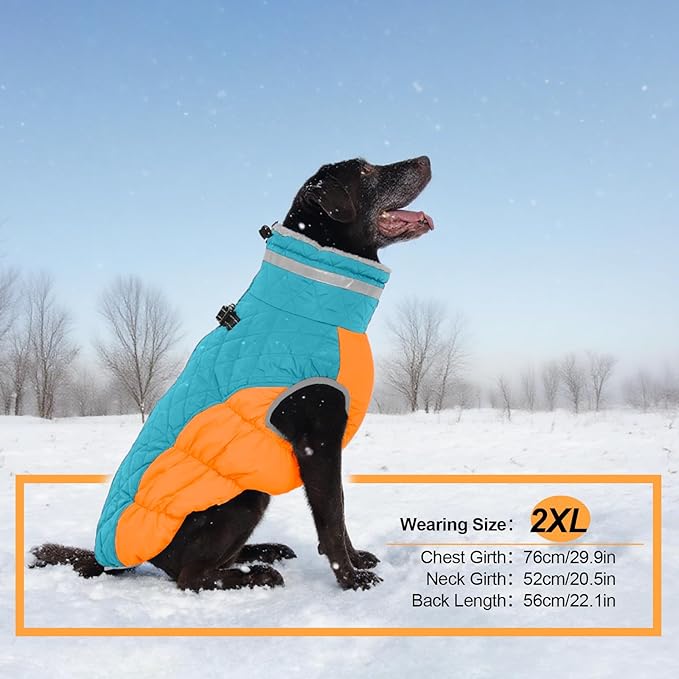 Warm Dog Coats For Large Dogs, Waterproof Dog Jacket With Harness, Zipper Clousure, Fleece Lining, Turtleneck, For Cold Weather Outdoor Walks, Pet Snowsuit For Beagle, Cocker Spaniel, Corgi- XL