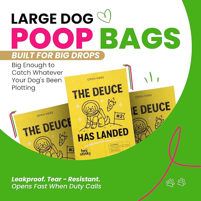Dog Poop Bags 120 Count – Leakproof, Extra Thick & Easy Open | Unscented Plant-Based PLA + PBAT, Fits All Dispensers | Funny Hey Stinky Design – $1 Donated to Service & Therapy Dogs