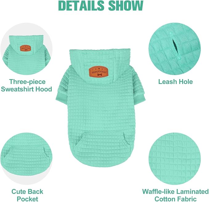 BEAUTYZOO Dog Sweaters for Large Dogs Girls Boys, Warm Winter Dog Hoodie Sweatshirt with Pocket & Leash Hole,Soft Waffle-Like Laminated Cotton Pet Clothes for Big Breeds Indoor Outdoor Cold Weather