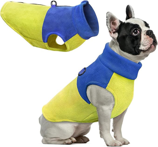 Idepet Dog Fleece Vest Sweater Zip Up Warm Pullover Dogs Jacket with D-Ring Leash Winter Cold Weater Coat Pet Sweatershirt Clothes Hoodie for Small Medium Dogs Boy Girl (Blue/Green, XXS)