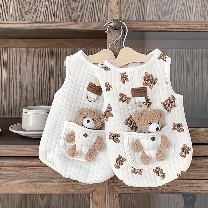 Cute Pet Apparel Plush Bear Pattern Cartoon Dog Clothes All Season Sleeveless Puppy Kitten Pullover Soft Skin-Friendly (White2, XS (1-2.2lbs))