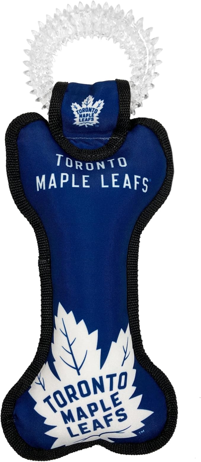 Pets First NHL Toronto Maple Leafs Dog Bone Squeak Toy with Cleaning Teething Ring