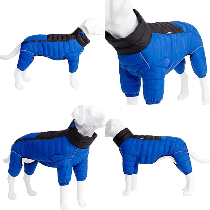 Lovelonglong Warm Jacket - 4 Legs Covered Waterproof Windproof Reflective Vest, Zippered Adjustable Outdoor Snow Jacket for Small Medium Large Dogs, Blue XXXXL