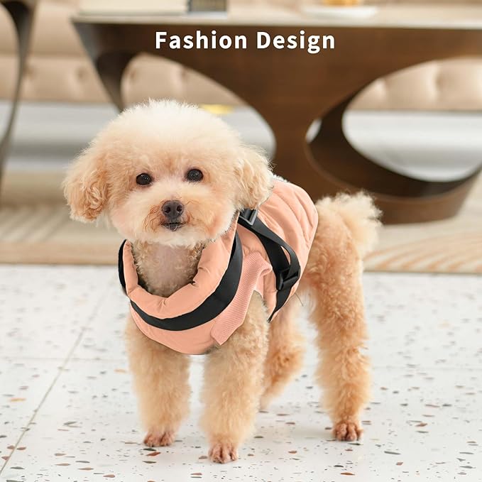 Dog Jacket with Harness,Fleece Lined Warm Puppy Coat for Winter,Soft Windproof Large Dog Vest,LightOrange XXL