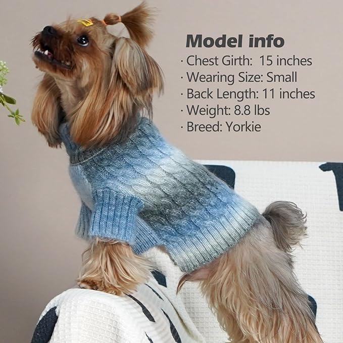 KYEESE Dog Sweater for Small Dogs Thick Dog Knitwear Turtleneck Warm with Sleeves Fuzzy Dogs Clothes Gradient Color, Blue, Medium