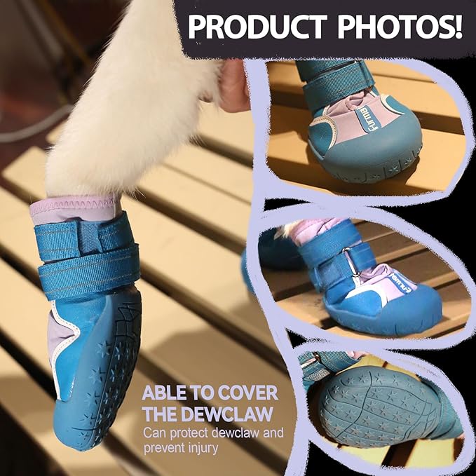 Dog Shoes for Large Small Medium Dogs,Dog Booties for Indoor Hardfloors Anti-Slip,Reflective Strip Waterproof Dog Boots & Paw Protectors for Outdoor Walking Hot Pavement,Winter Snow (Purple-6)