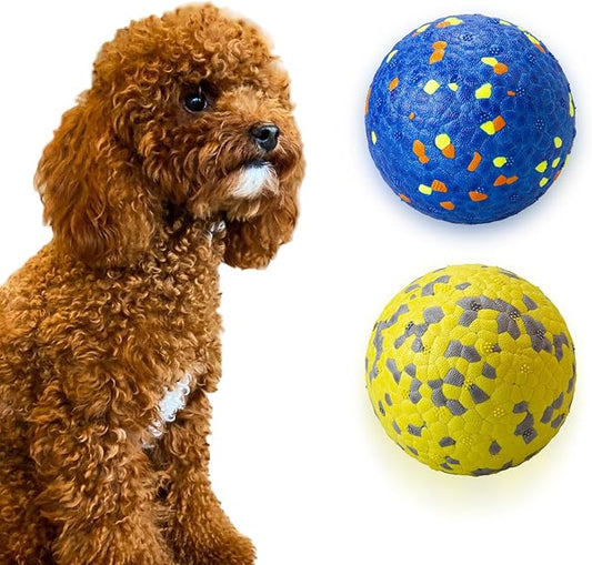 2Pcs Super Bouncy Dog Balls, Fun Indestructible Tennis Balls for Aggressive Chewers, Durable Floating Fetch Toys for Small Dogs with Lifetime Replacement
