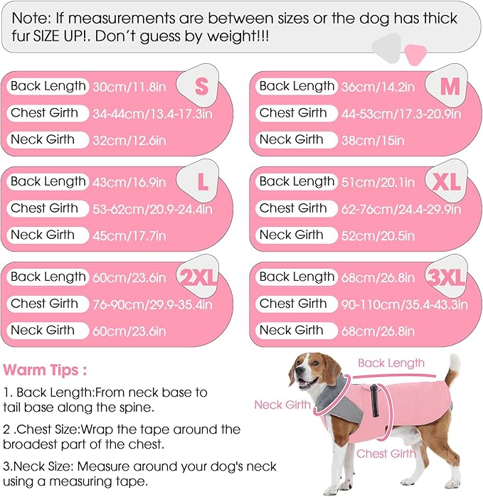 Nanaki Large Dog Coats for Winter Waterproof, Warm Fleece Lining Reflective Large Dog Jacket with Leash Hole,Furry Collar Cold Weather Puppy Jacket Outdoor Walking Hunting Easy On Pet Snow, Pink 2XL