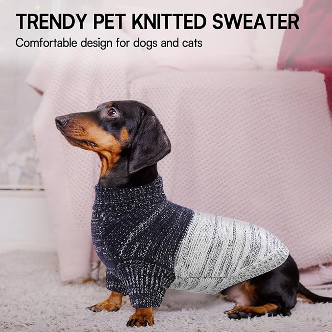 Queenmore Pullover Large Dog Sweater,Classic Turtleneck Warm Pet Sweater with Leash Hole for Dog Girls Boys,Winter Knitwear Clothes for Dachshund,Corgi,French Bulldog(Blue,L)