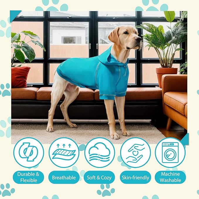 Basic Dog Hoodie Sweatshirts, Pet Clothes Hoodies Sweater with Hat and Leash Hole, Soft Cotton Outfit Coat for Small Medium Large Dogs, Royal Blue (Large)