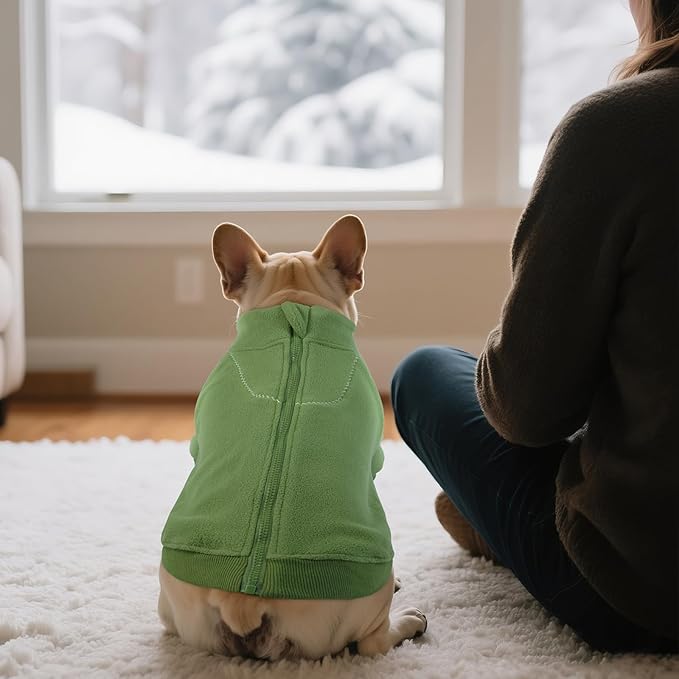 BRKURLEG Dog Sweater Dogs Warm Soft Fleece Sweaters, Turtleneck Sweatshirt for Small Medium Large Dogs, Dog Winter Coat, French Bulldog Pullover Jacket with Sleeve, Cold Weather Coat (Green, M)