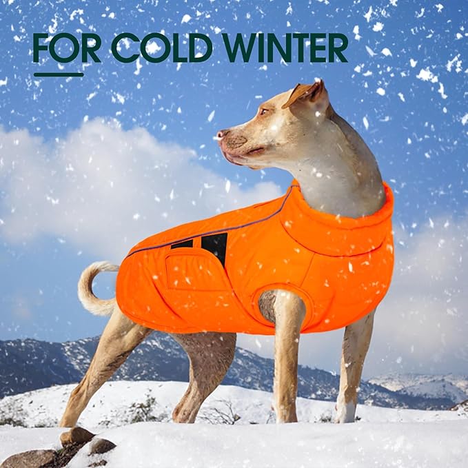 Kuoser Dog Jackets for Small Dogs, Warm Dog Coat with Harness Built in, Puppy Winter Jacket Pet Clothes for Cold Weather, Reflective Waterproof Doggie Winter Vest for Pug Dachshund, Orange S