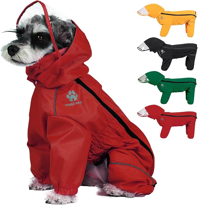 PINA Raincoat for Dogs - Waterproof Jacket With Hood, Lightweight Coat With Leash Hole, Poncho With Reflective Strap and Pocket for Wet Weather, Full Wrap Design for Full Protection
