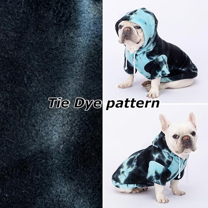Dog Hoodie Tie Dye Dog Sweatshirt Chic Winter Clothes Ultra-Soft Warm Sweaters for Small Medium Dogs Fashion Pet Clothes for Dogs (Blue/Black/Grey, L (Back: 14.96",Chest: 19.68", Neck: 16.53"))