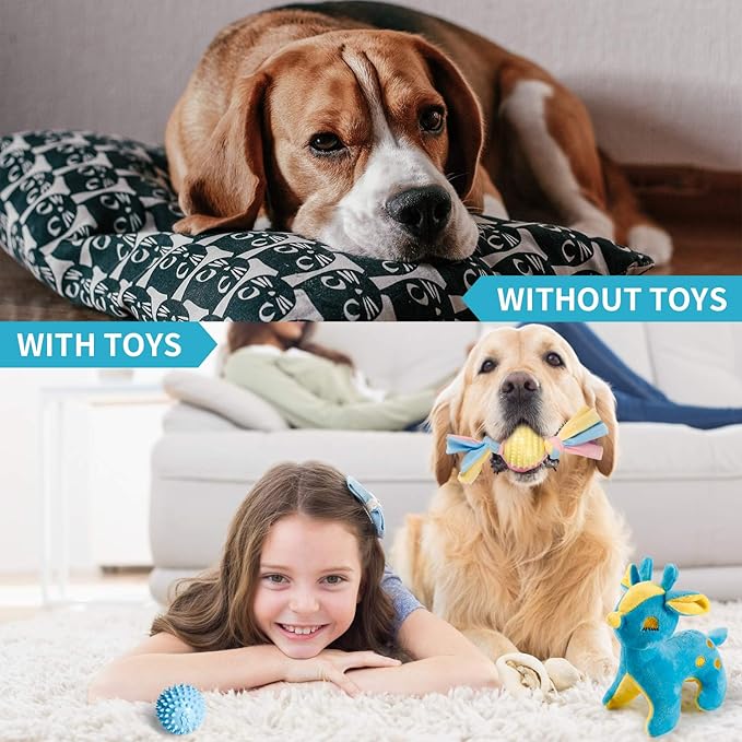 Toozey Puppy Teething Chew Toys - 7 Pack for Small Dogs, Cute Deer Plush Squeaky Toy, Durable TPR Chew Toy, 100% Natural Cotton Rope Toy, Non-Toxic and Safe