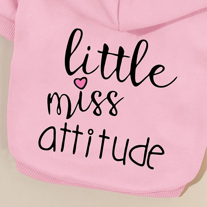 Cat Hoodies for Cats Puppy Pet Clothes Cat Apparel Little Miss Attitude Print Dog Hoodie for Small Medium Dogs Outfits for Kittens(Pink,S)