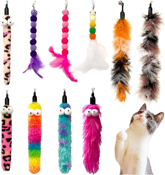 Cat Worm & Dragonfly Refills - Teaser Toys Cat Fishing Pole Wand Attachments (10Pcs)