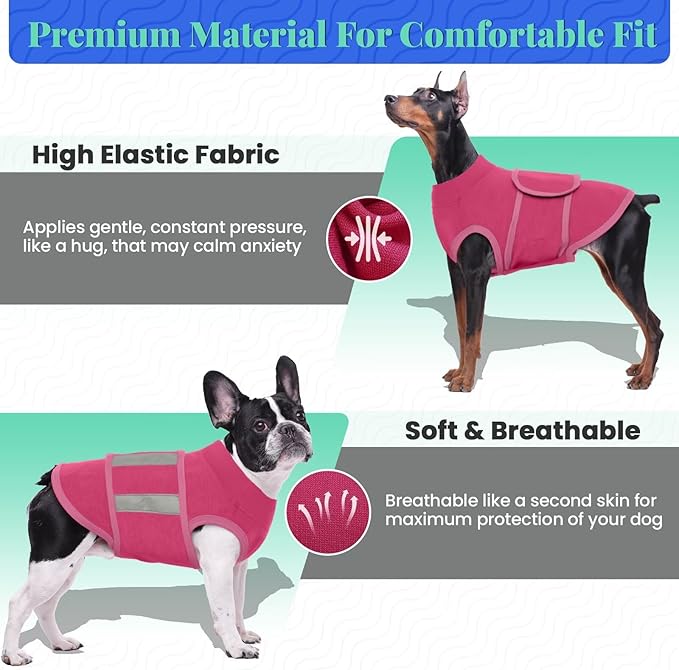 MIGOHI Dog Anxiety Relief Coat,Comfort Anxiety Vest for Dogs,Adjustable Anxiety Calming Wrap for Fireworks,Thunderstorms,Travel, Separation, Dog Anxiety Jacket for Small Dogs,S,Rosered