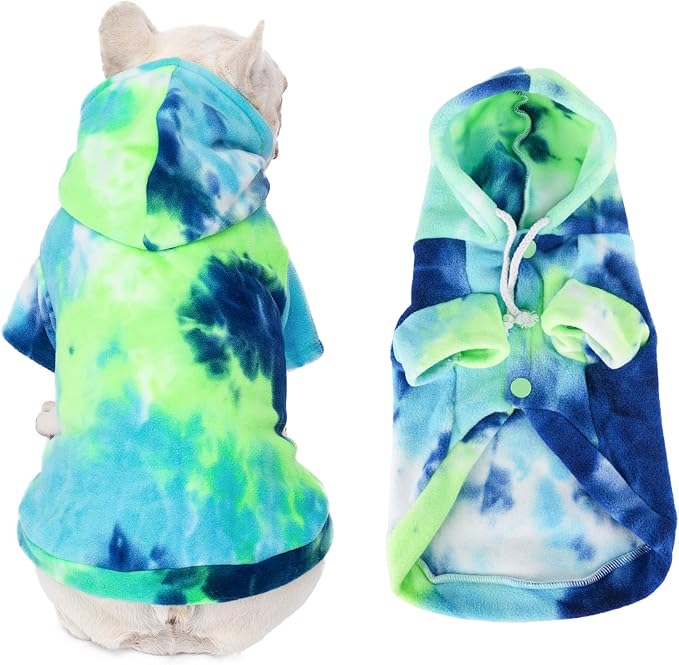 Dog Hoodie Tie Dye Dog Sweatshirt Chic Winter Clothes Ultra-Soft Warm Sweaters for Small Medium Dogs Fashion Pet Clothes for Dogs (Blue/Yellow/Green, M (Back: 12.99",Chest: 17.71", Neck: 14.96"))