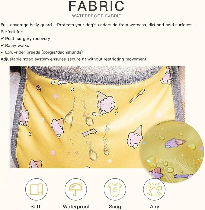 Waterproof Belly Shield for Corgis & Dachshunds – Adjustable underbelly Protector. Male/Female Designs. Stays Dry in rain, mud & Grass. Ideal for Sensitive Skin (Blue - Female, L)