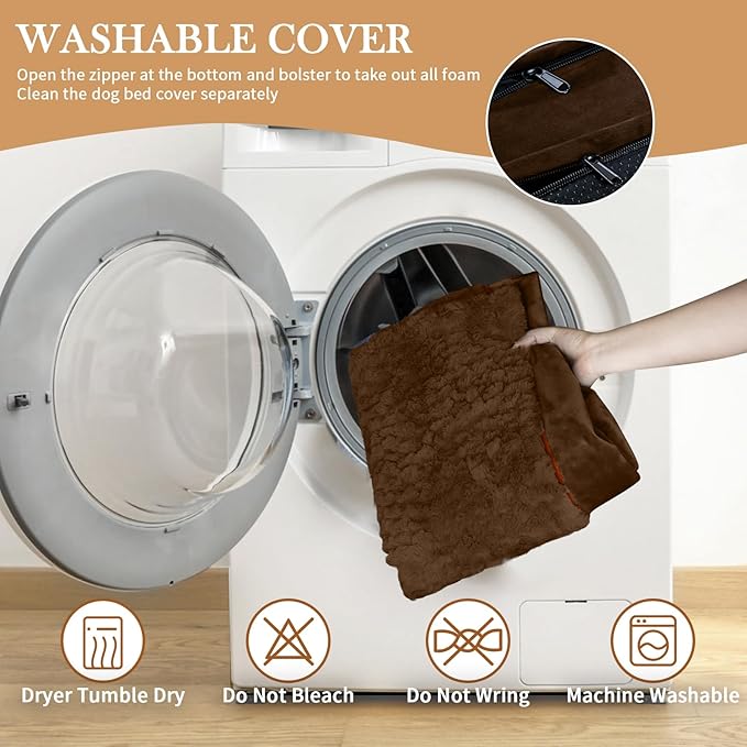 Comfort Expression Orthopedic Dog Bed for Small Dogs 24x16 Inch, Waterproof Supportive Egg Crate Foam Small Pet Bed with Removable Bolsters, Dog Couch with Washable Cover & Non-Slip Bottom, Dark Brown