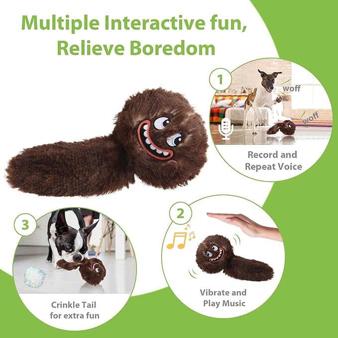 PETGEEK Interactive Dog Ball, Vibrating Dog Ball for with Music and Recording, Enrichment Toys for Dogs to Keep Them Busy, USB-C Rechargeable Squeaky Toys Small/Medium/Large Dogs(Brown)