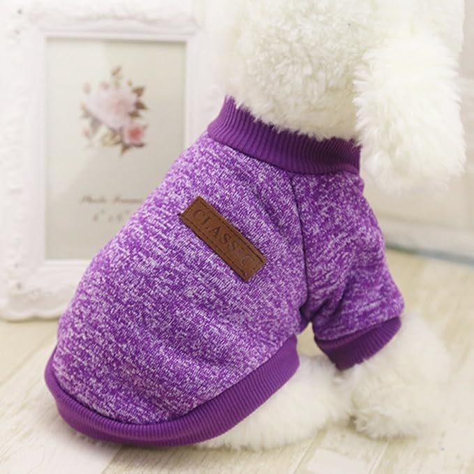 Idepet Pet Dog Classic Knitwear Sweater,Soft Fleece Coat for Small,Medium,Large Dog,Warm Pet Dog Cat Clothes,Soft Puppy Customes 2 Color (L, Purple)
