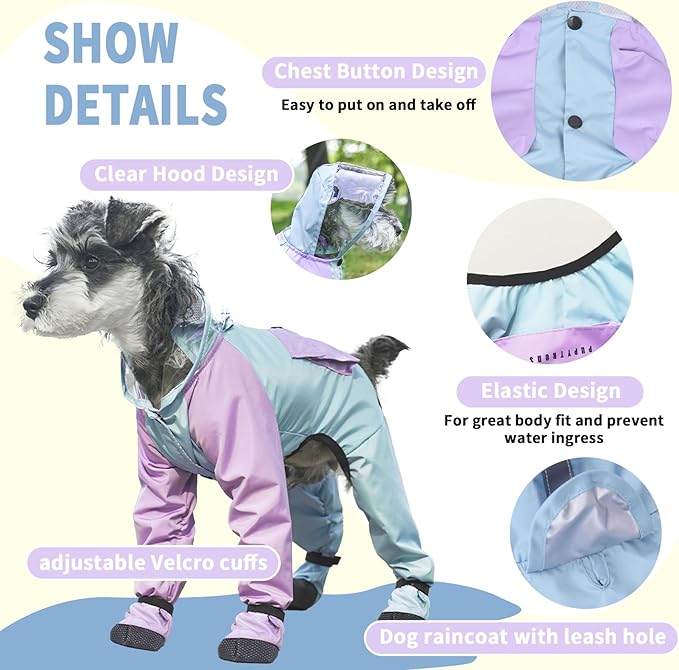 Dog Raincoat with Transparent Hood, Waterproof Jacket for Small Dogs with Snap-Button Chest, Leash Hole & Hook-and-Loop Cuffs Sleeves, Back Pocket for Treats (Yellow, Medium)