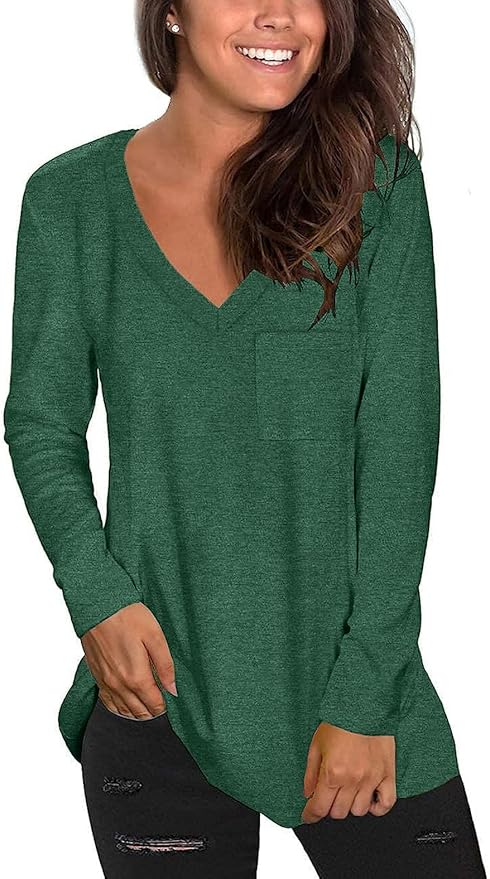 Tobrief Women's Long Sleeve V-Neck Shirts Fall Graphic Tees Loose Casual T-Shirt