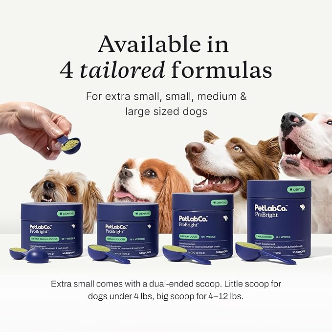 PetLab Co. ProBright Dental Powder - Dog Breath Freshener - Teeth Cleaning Made Easy – Targets Tartar & Bad Breath - Formulated for Large Dogs - Packaging May Vary