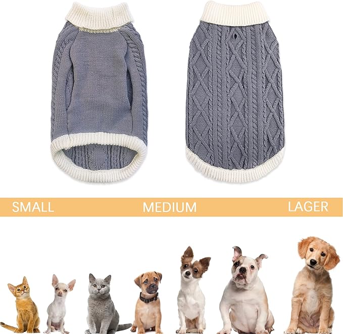 Small Dog Sweaters with Leash Hole Turtleneck Dog Sweaters Knitwear Boys Girls Warm Soft and High Stretch Pet Clothes for Fall Winter，Pet Shirts for Kitten Puppy Grey Large