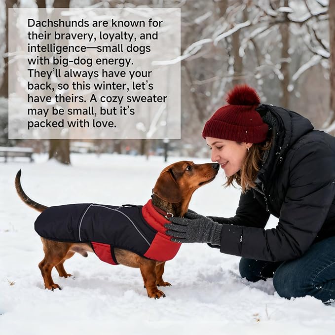 DORA BRIDAL Dachshund Coat, Fleece Lined Dog Winter Coat, Warm Dog Coats with Reflective Strips, Adjustable Waterproof Pet Jacket Clothes, XS