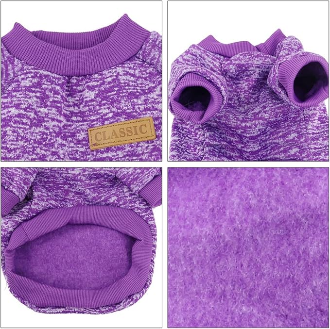 Idepet Pet Dog Classic Knitwear Sweater Fleece Coat Soft Thickening Warm Pup Dogs Shirt Winter Pet Dog Cat Clothes Puppy Customes for Small Dogs (XXS, Purple)