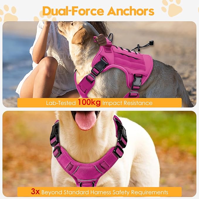 Bruvoalon Heavy-Duty Tactical Dog Harness for Large Dogs, No Pull Adjustable Reflective K9 Vest with Molle System, 12 Colors & 4 Sizes, Military-Grade Control for Training, Outdoor & 10+ Breeds