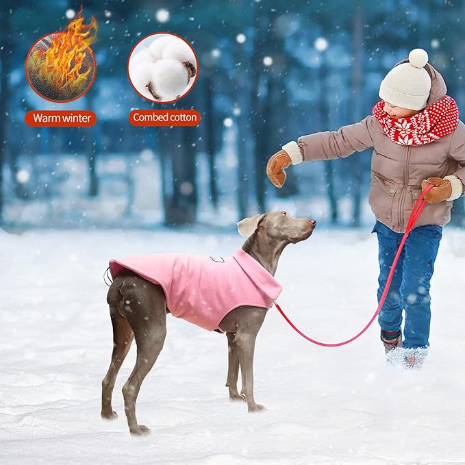 Fleece Dog Coat Winter Pet Jacket Reflective for Cold Weather for Large Medium Small Dogs(Pink,2XL)